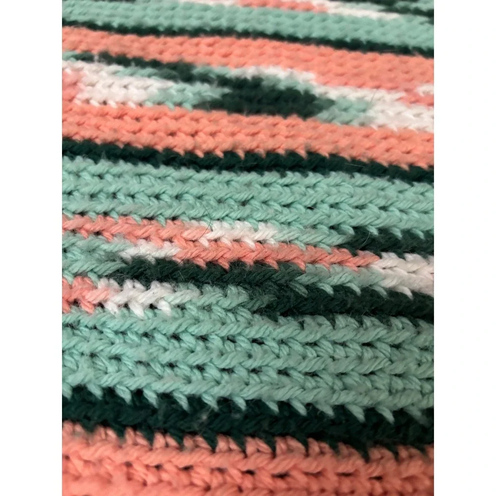 Vintage‎ Handmade Crochet Southwest Style Throw Blanket Afghan 37x72 Fringe